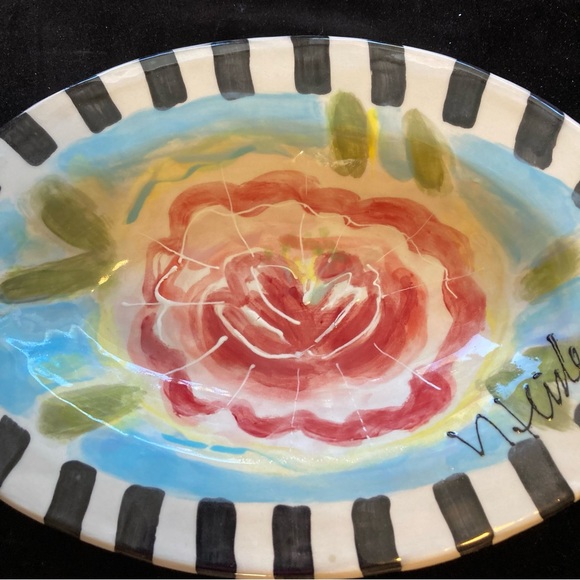 Handmade Ceramic Oval Serving Tray “Pink Flower 12”x8”x2”Original Design - Picture 3 of 9
